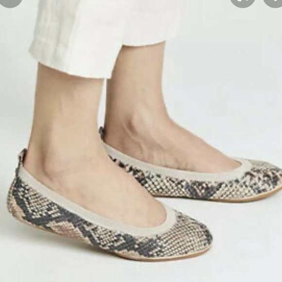 Yosi Samra Foldable Snake Samara Black Beige Slip On Round Toe Ballet Flats 11
